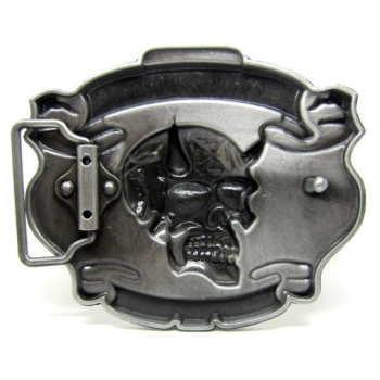 Tattoo skull Lucky 13 duża klamra stare srebro (id: 2564)
